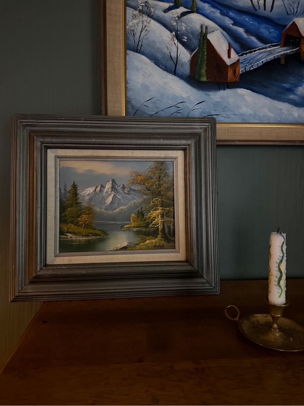 Vintage Oil Painting, Mountainous Landscape